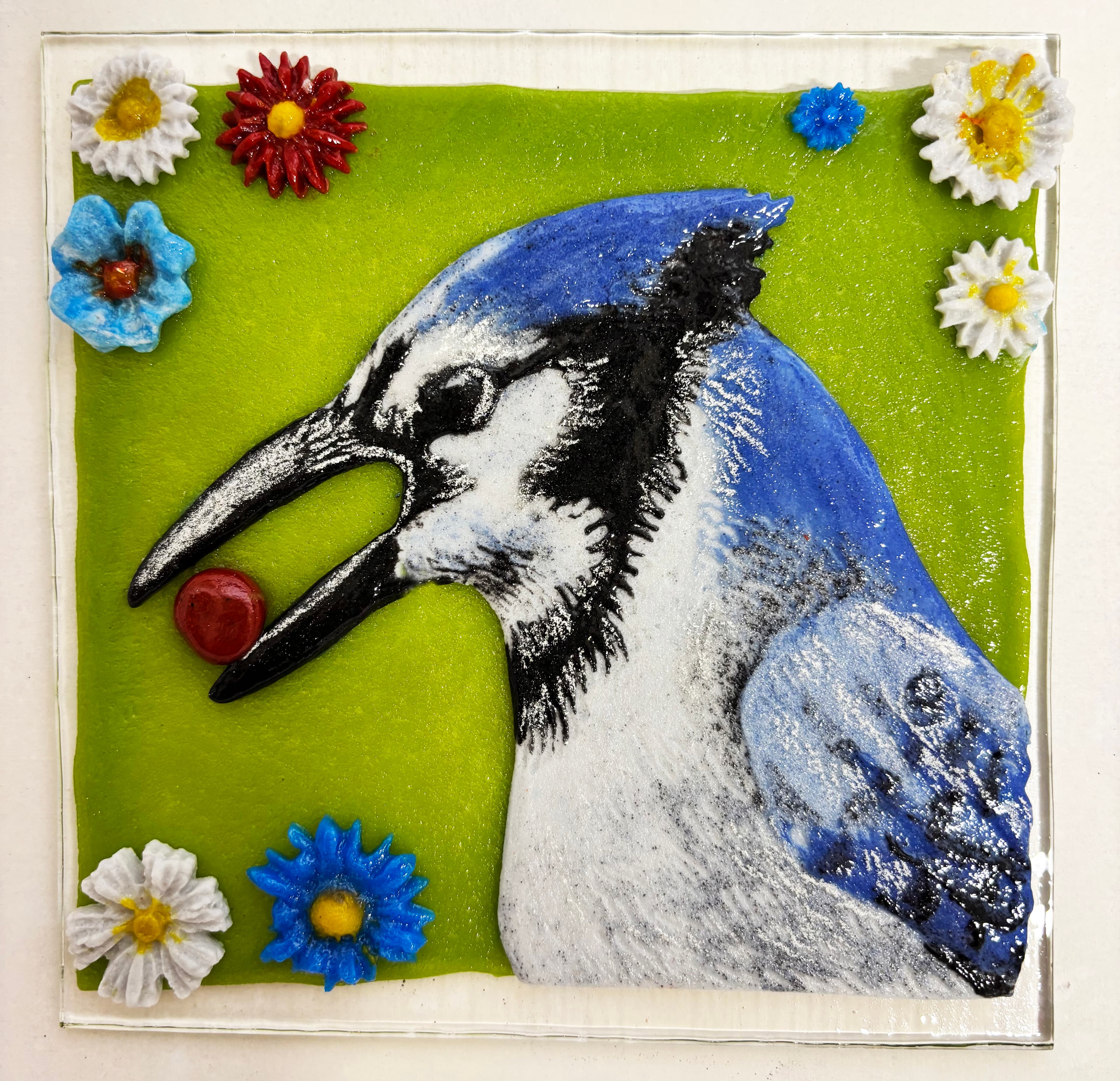 An Introduction to Modeling Glass, Blue Jay with Blossoms, Flower Imprint